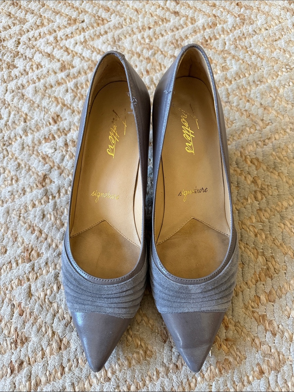 Signature Taupe Pointed-Toe Layered Pumps